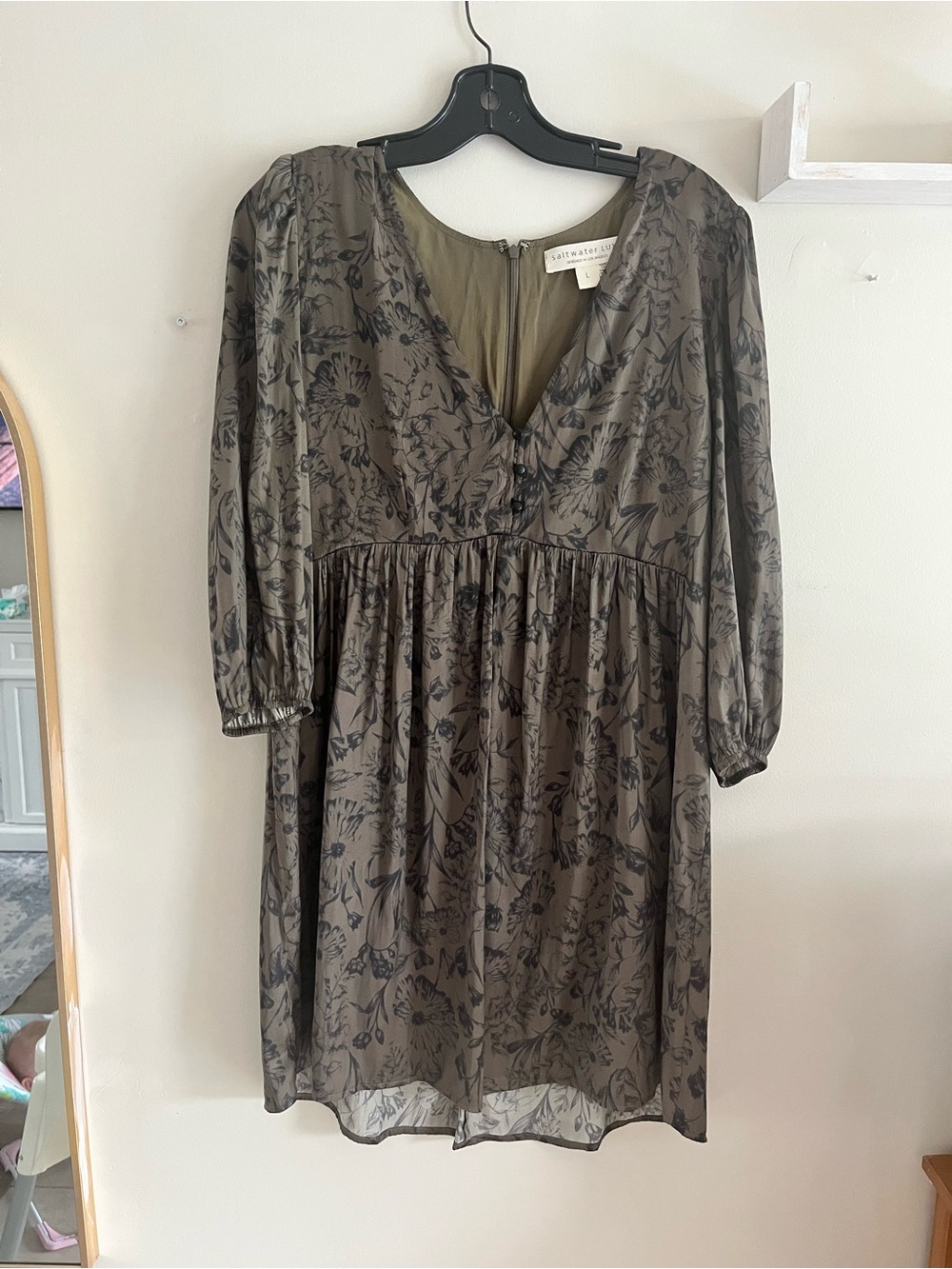 Saltwater LUXE Olive Green Floral V-Neck Women’s Dress